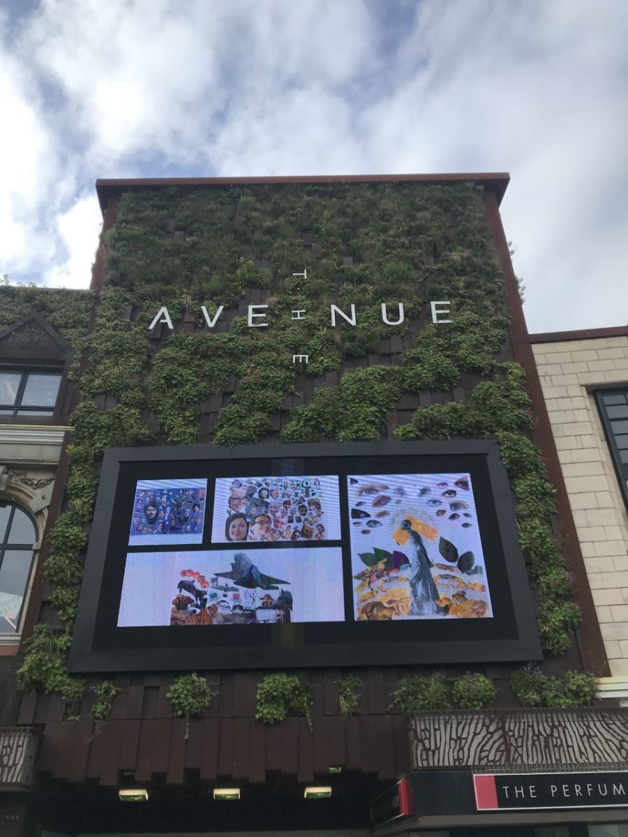 Art work from Swanage School students displayed on a big screen outside the Avenue Shopping Centre in Bournemouth